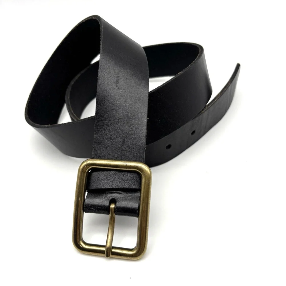 Anthropologie Black Genuine Leather Brass Buckle Dress Belt Women's S 31-35